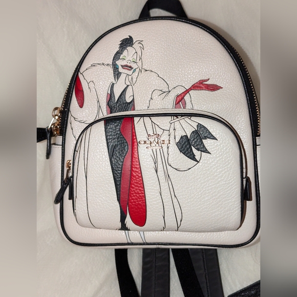 Disney X Coach Mini Court Leather Backpack With Cruella Motif Chalk White EUC - Picture 1 of 14
